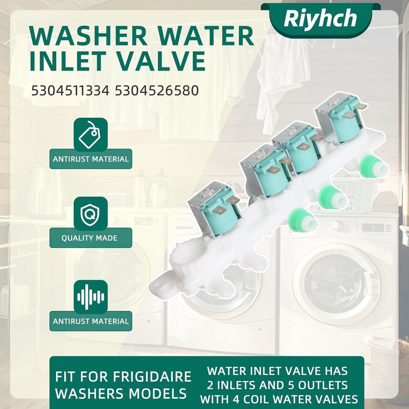 Riyhch 5304511334 Washer Water Inlet Valve Fit for Frigidaire FFTW4120S FFTW4120SW FFTW4120SW0 FFTW4120SW1 Washing Machine Replacement Parts 5304536938 33090115 5304536496 5304526580 - Image 2