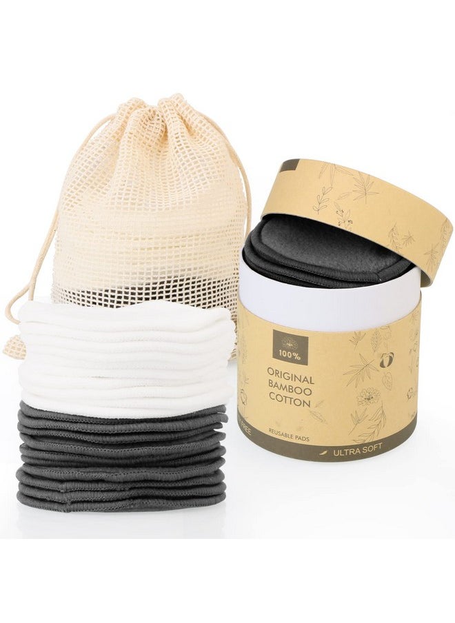 UNIMEIX - 20 Pack Reusable Makeup Remover Pads Bamboo Reusable Cotton Rounds Organic Cotton Pads For Face Facial Cleansing Wipes With Washable Laundry Bag (Blackwhite) - Image 1