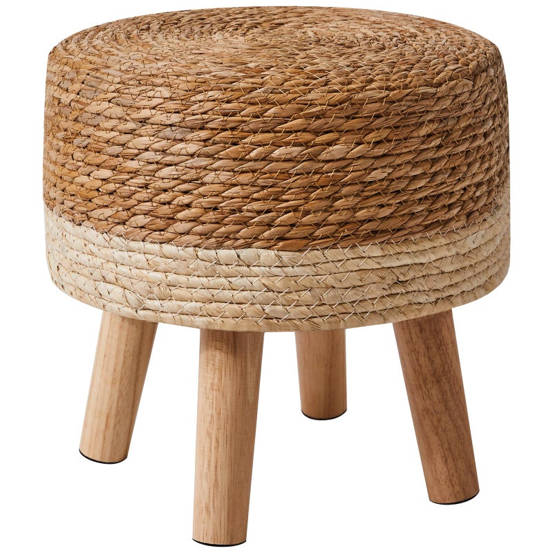YMYNY Footstool Natural Seagrass Hand Weave Pastoral Style Footrest Padded Foot Rest with NonSkid Pine Legs Wooden Sofa Stools for Living Room Bedroom 323232CM Beige HBD027W