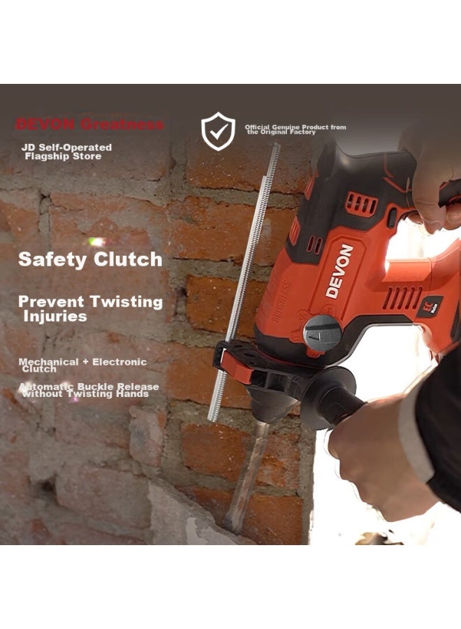 Devon Dayou 20v Brushless Cordless Lithium-ion Rotary Hammer 5401, Impact Drill And Electric Pick Dual-use, Concrete Chiseling, Dual Battery 5.0, Fast Charging - Image 2