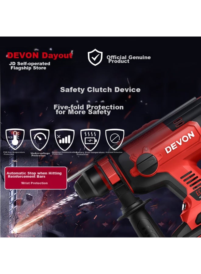 Devon Dayou 20v Brushless Cordless Lithium-ion Rotary Hammer 5401, Impact Drill And Electric Pick Dual-use, Concrete Chiseling, Dual Battery 5.0, Fast Charging - Image 4