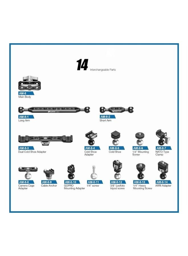 Leofoto Leofoto AM-8 Versa Magic Arm Kit Interchangeable Parts Creative Combinations Cold Shoe NATO ARRI Adapters AM-8 Kit  - Image 5