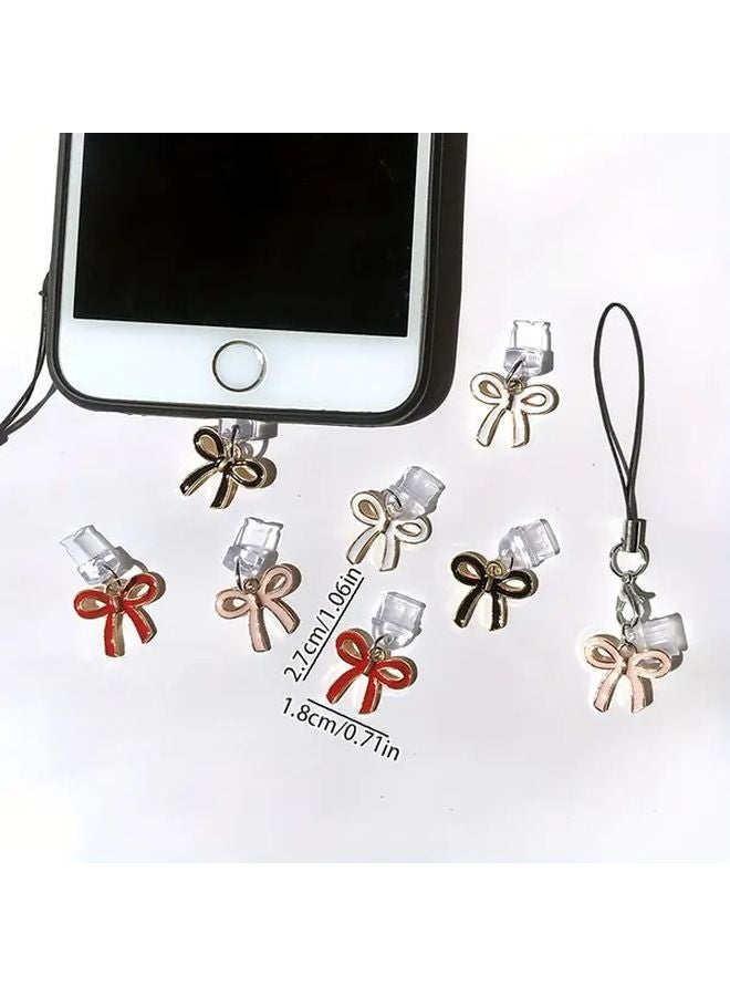 Red Minimalist Bow Shaped Phone Dust Plug For iPhone 6 14 Pro Max With Storage Lanyard - Image 3