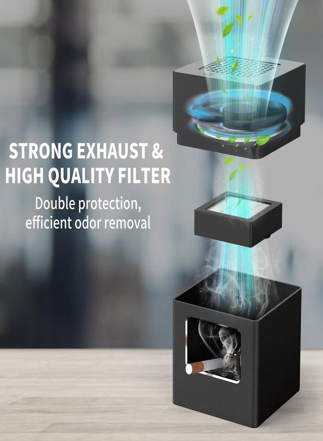 VTAR Rechargeable Mini Ashtray with Lid,Detachable Ash tray with Lighter,Aluminum Smokeless Trash Can with USB Line,Portable Ashtray with LED Blue Light (Black) - Image 2