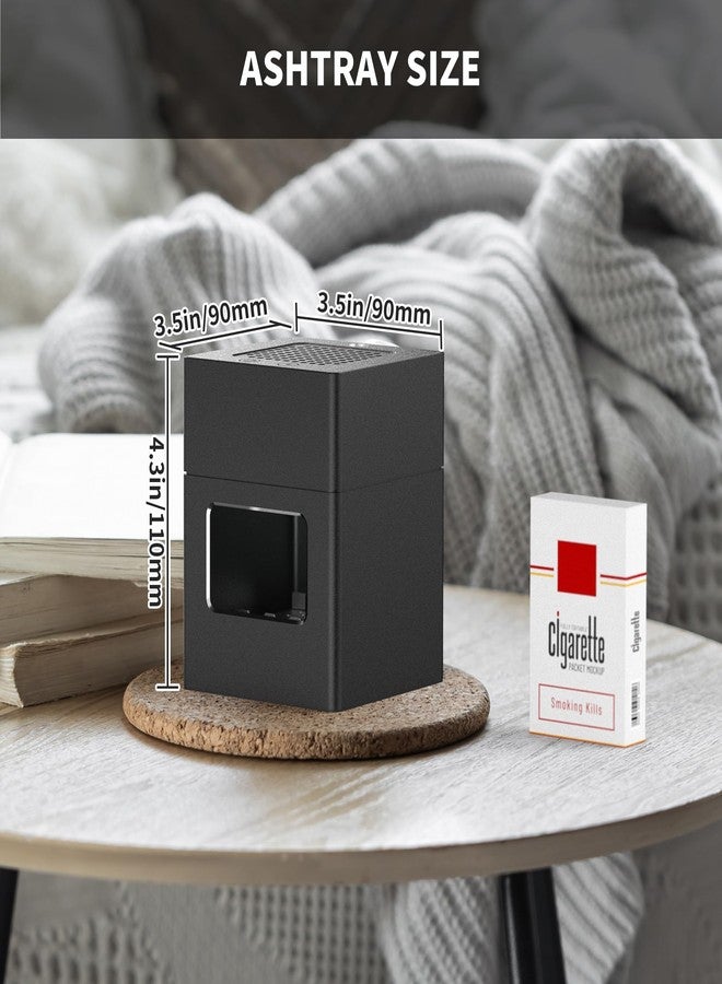 VTAR Rechargeable Mini Ashtray with Lid,Detachable Ash tray with Lighter,Aluminum Smokeless Trash Can with USB Line,Portable Ashtray with LED Blue Light (Black) - Image 5