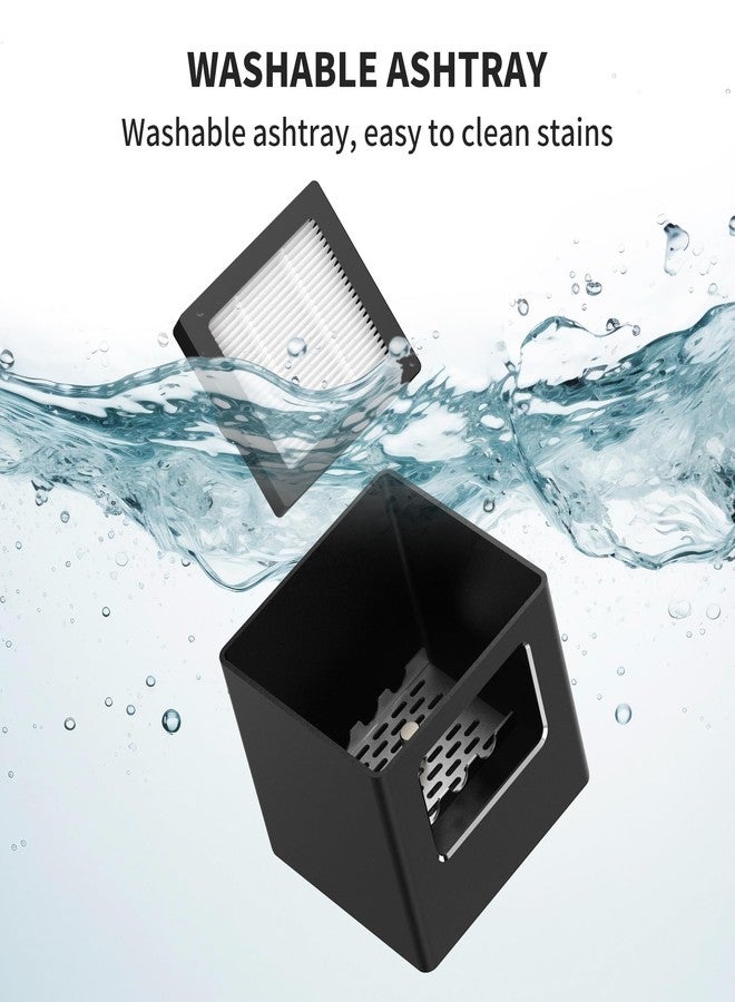 VTAR Rechargeable Mini Ashtray with Lid,Detachable Ash tray with Lighter,Aluminum Smokeless Trash Can with USB Line,Portable Ashtray with LED Blue Light (Black) - Image 4