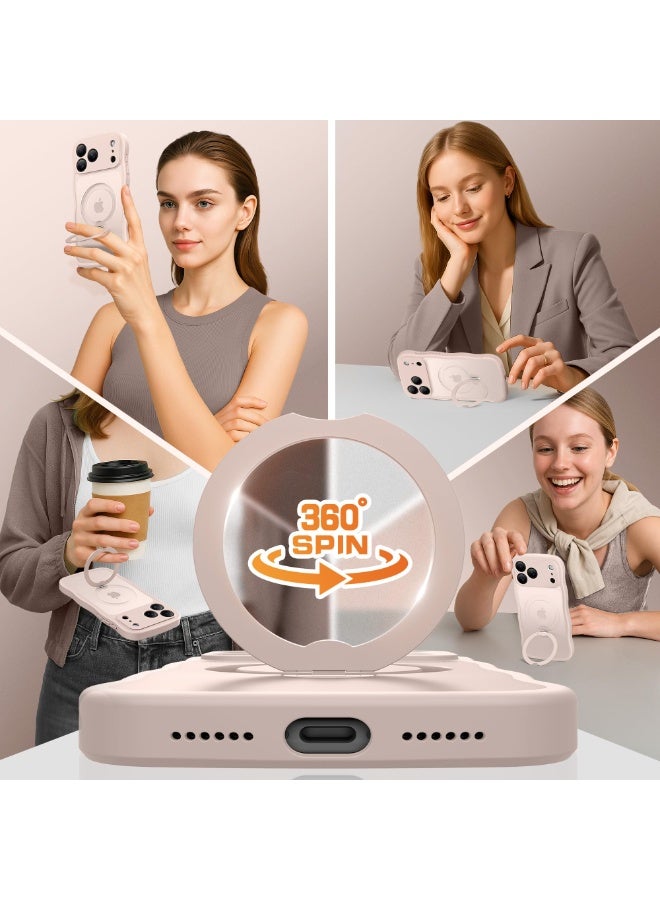 جولبينبوكس غطاء آيفون 17 برو ماكس مع MagSafe وحامل مغناطيسي دوار 360°، ‏[متوافق مع MagSafe] ‏[حافة على شكل موجة لطيفة] ‏[حماية بدرجة عسكرية]، غطاء هاتف آيفون 17 برو ماكس، باللون الوردي الذهبي - Image 5