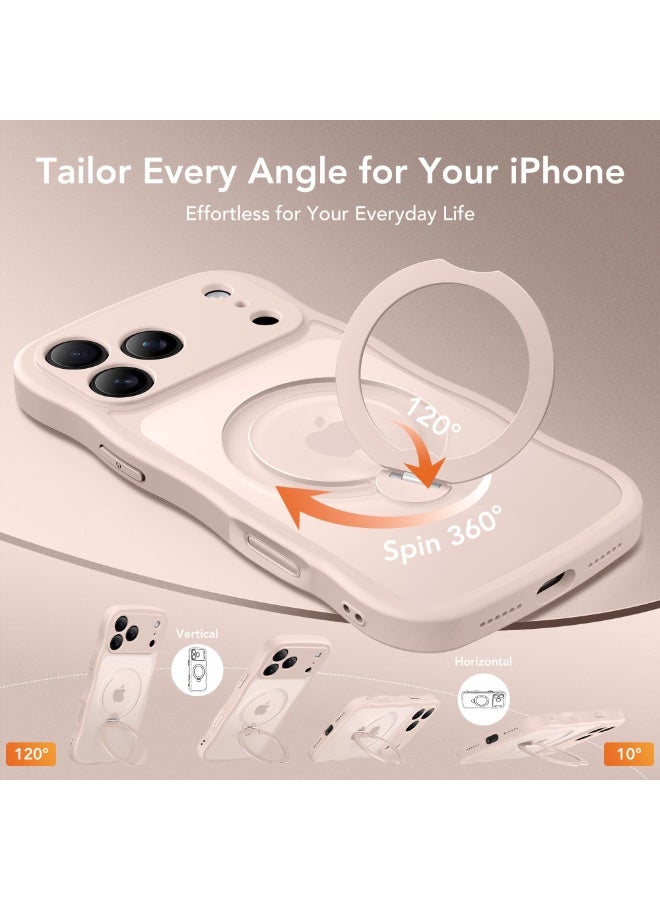 جولبينبوكس غطاء آيفون 17 برو ماكس مع MagSafe وحامل مغناطيسي دوار 360°، ‏[متوافق مع MagSafe] ‏[حافة على شكل موجة لطيفة] ‏[حماية بدرجة عسكرية]، غطاء هاتف آيفون 17 برو ماكس، باللون الوردي الذهبي - Image 4