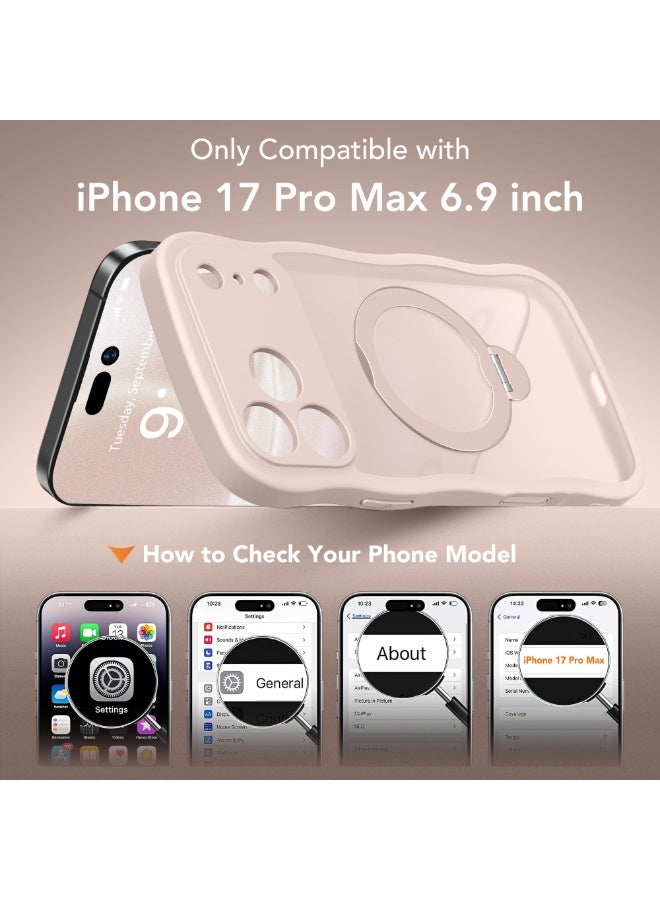 جولبينبوكس غطاء آيفون 17 برو ماكس مع MagSafe وحامل مغناطيسي دوار 360°، ‏[متوافق مع MagSafe] ‏[حافة على شكل موجة لطيفة] ‏[حماية بدرجة عسكرية]، غطاء هاتف آيفون 17 برو ماكس، باللون الوردي الذهبي - Image 2