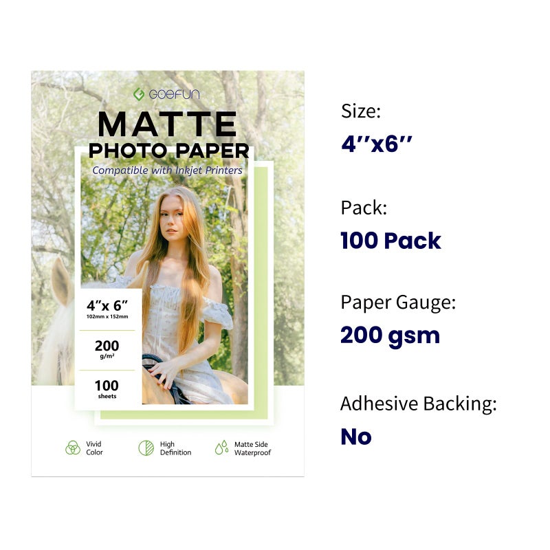 Goefun Matte Photo Paper 4x6, Goefun 200 GSM/54LB Inkjet Photo Paper for Printer 100 Sheets for Dye Ink and Pigment Ink - Image 2