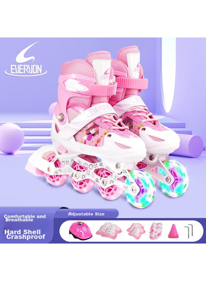 Evervon Roller Skates For Children, Inline Skates For Boys And Girls, Kj-337 Pink With Protective Gear And Helmet, Size S Fits 31-34 - Image 2