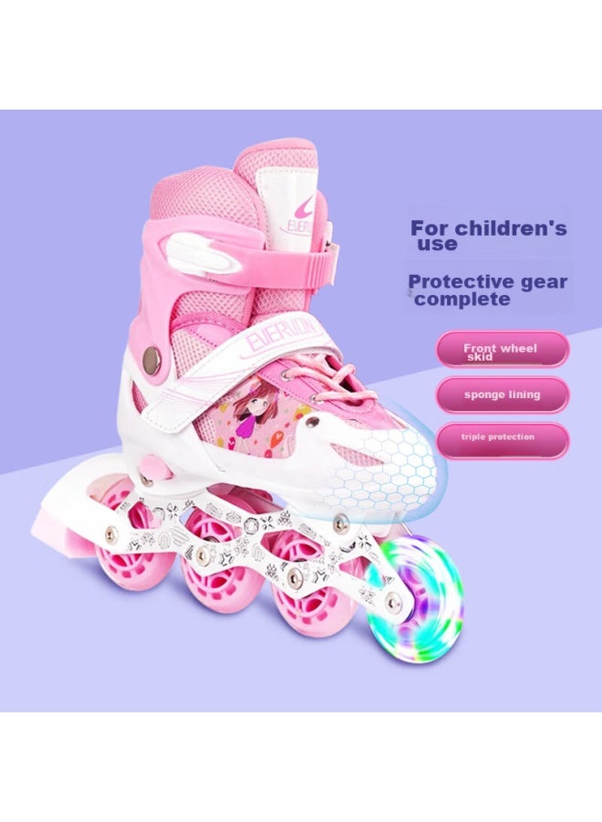 Evervon Roller Skates For Children, Inline Skates For Boys And Girls, Kj-337 Pink With Protective Gear And Helmet, Size S Fits 31-34 - Image 3