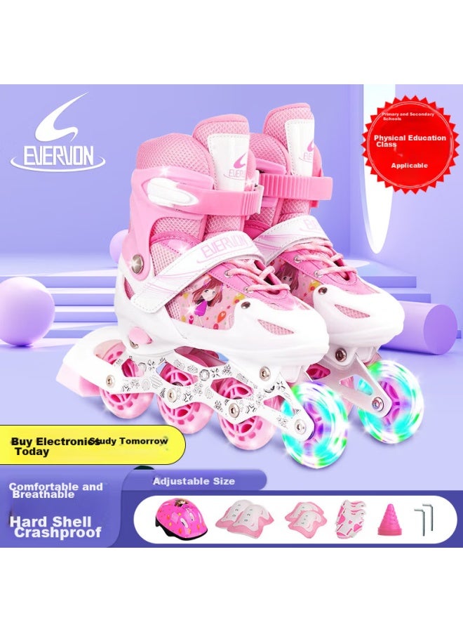 Evervon Roller Skates For Children, Inline Skates For Boys And Girls, Kj-337 Pink With Protective Gear And Helmet, Size S Fits 31-34 - Image 1