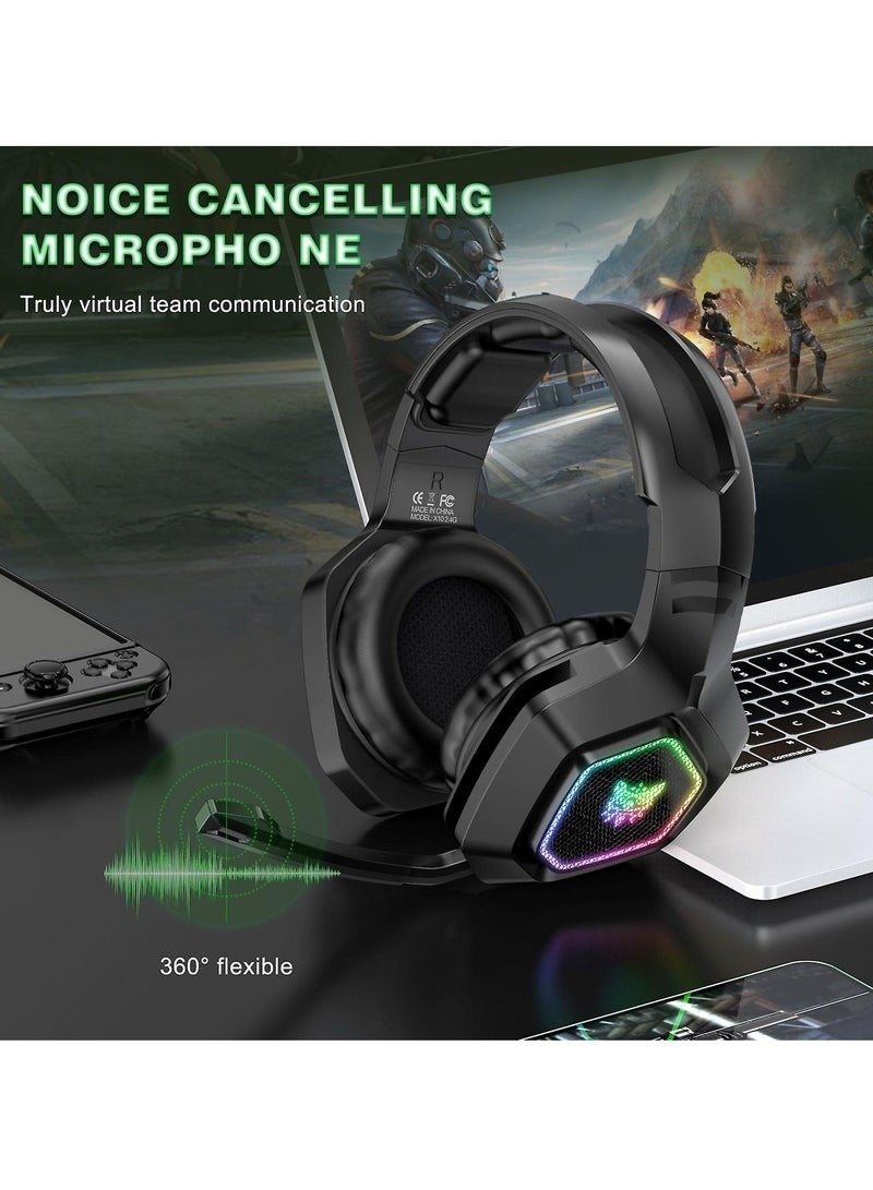 onikuma B100 E-sports Gaming Headset, 2.4G Wireless Bluetooth 5.3 & Wired Over-ear Headphones with RGB Light - Image 2