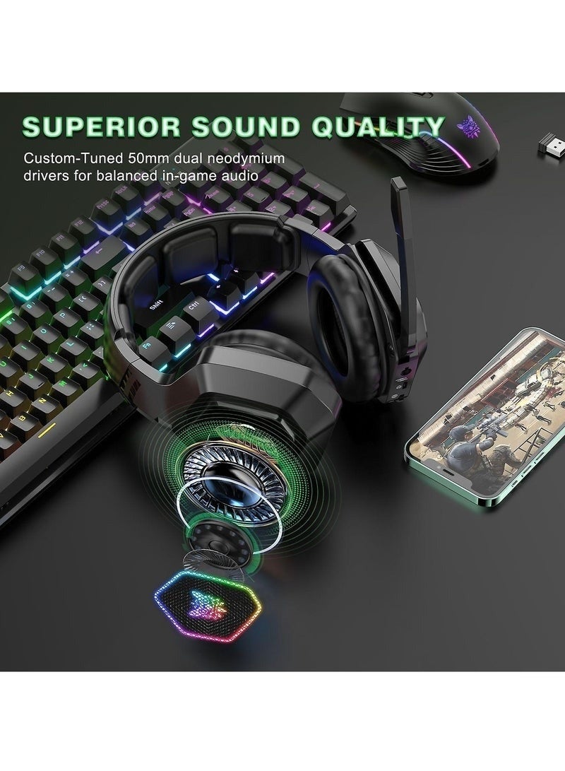 onikuma B100 E-sports Gaming Headset, 2.4G Wireless Bluetooth 5.3 & Wired Over-ear Headphones with RGB Light - Image 4