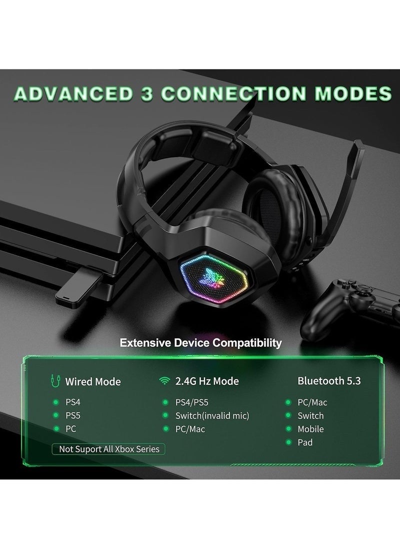 onikuma B100 E-sports Gaming Headset, 2.4G Wireless Bluetooth 5.3 & Wired Over-ear Headphones with RGB Light - Image 3