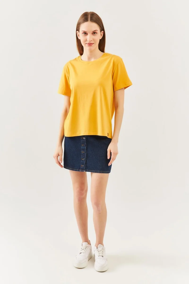 بوتيكجيز Mustard Oversize Comfortable Cotton Combed Crew Neck Short Sleeve Basic T-Shirt