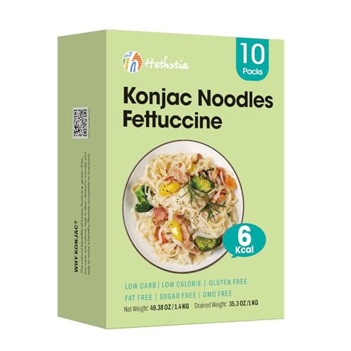 Hethstia Konjac Noodles, 10 Packs Shirataki Noodle Fettuccine Shape Pasta - Keto, Vegan, Gluten Free, Low Carb, Sugar-Free, Low-Calorie for Healthy Diets, Ready-to-Eat - Image 1