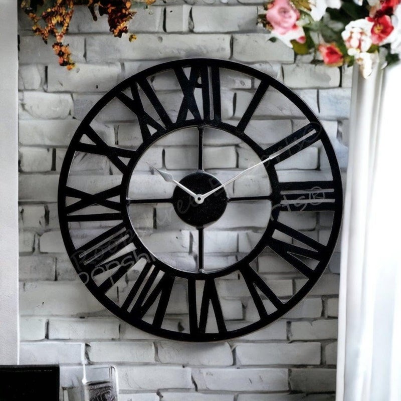 Vintage Clock ساعة حائط حديدية عتيقة 40 × 40 سم سوداء - Image 5