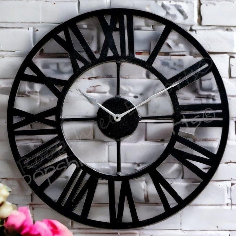 Vintage Clock ساعة حائط حديدية عتيقة 40 × 40 سم سوداء - Image 1