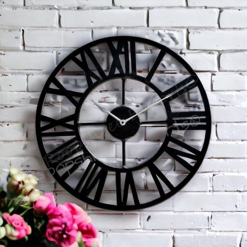 Vintage Clock ساعة حائط حديدية عتيقة 40 × 40 سم سوداء - Image 3