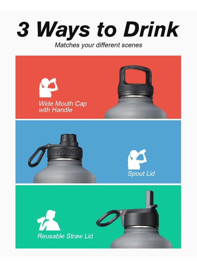 Coolflask 64 oz Insulated Water Bottle with Straw & 3 Lids, Coolflask Half Gallon Water Jug Large Metal Stainless Steel Wide Mouth for Sports, Gym or Office, Non-BPA Keep Cold 48H Hot 24H, Knight Grey - Image 5