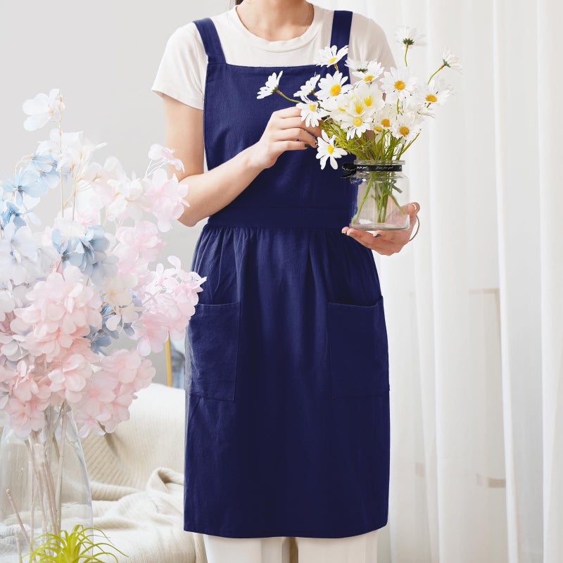 Pinknoke Cotton Linen Pinafore Apron Dress for Women with Pockets Cute Art Chef Aprons for Kitchen Baking Gardening Painting - Image 4