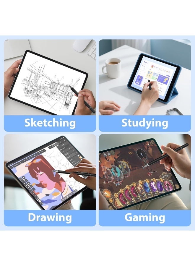 قلم قلم لشاشات اللمس ، عالية الدقة والحساسية ، 2 في 1 قلم قلم عالمي لـ iPhone / iPad / Android / Microsoft Tablets (أسود) - Image 5