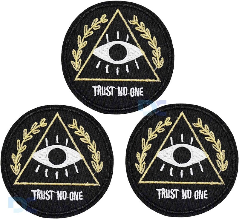 Daily Crafts Daily Crafts Eye Iron on Patches for Jean Jackets 3pcs Trust No One Embroidered Ironon Patch for Backpacks Sewon Appliques for Clothing Garment DIY Decor Accessary Size 29x29 inch  - Image 1