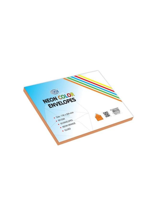 FIS Color Envelopes, Glued, Neon Orange, 136 x 204 mm, 80 GSM, 50 Pieces - Image 1