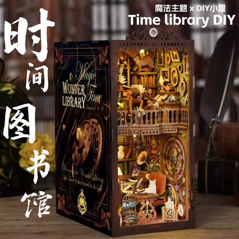 Magic Time Library Diy Cabin Book Stand Toy Ornaments Handmade Assembled Model Small House Building Blocks Gift - Image 2