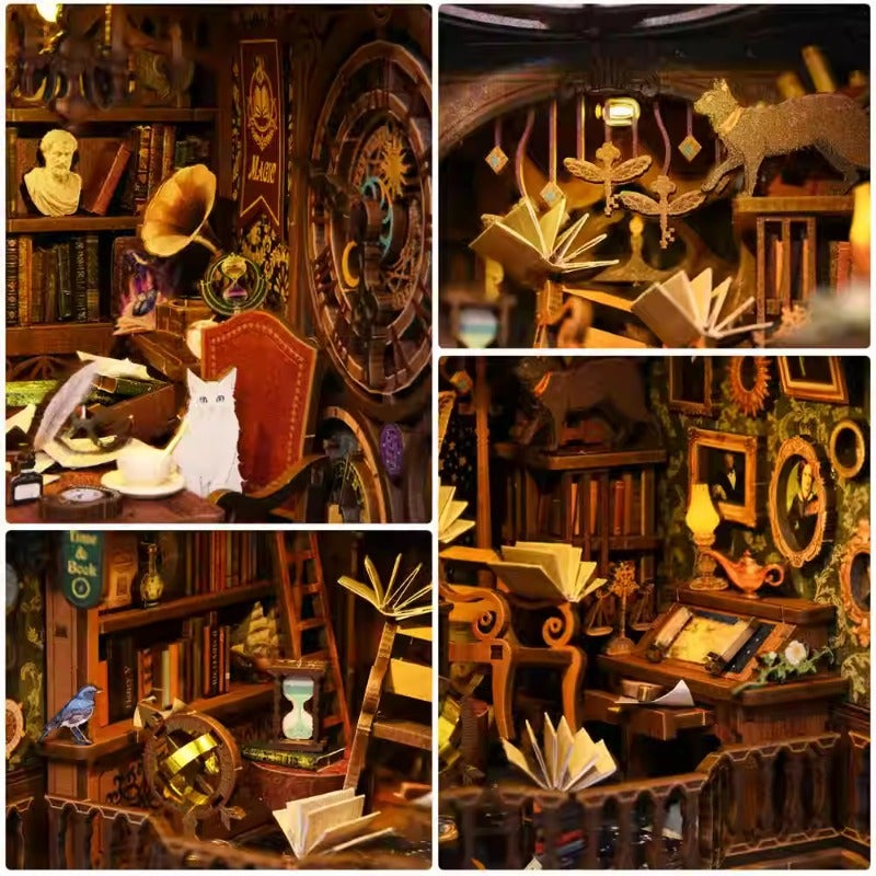 Magic Time Library Diy Cabin Book Stand Toy Ornaments Handmade Assembled Model Small House Building Blocks Gift - Image 4