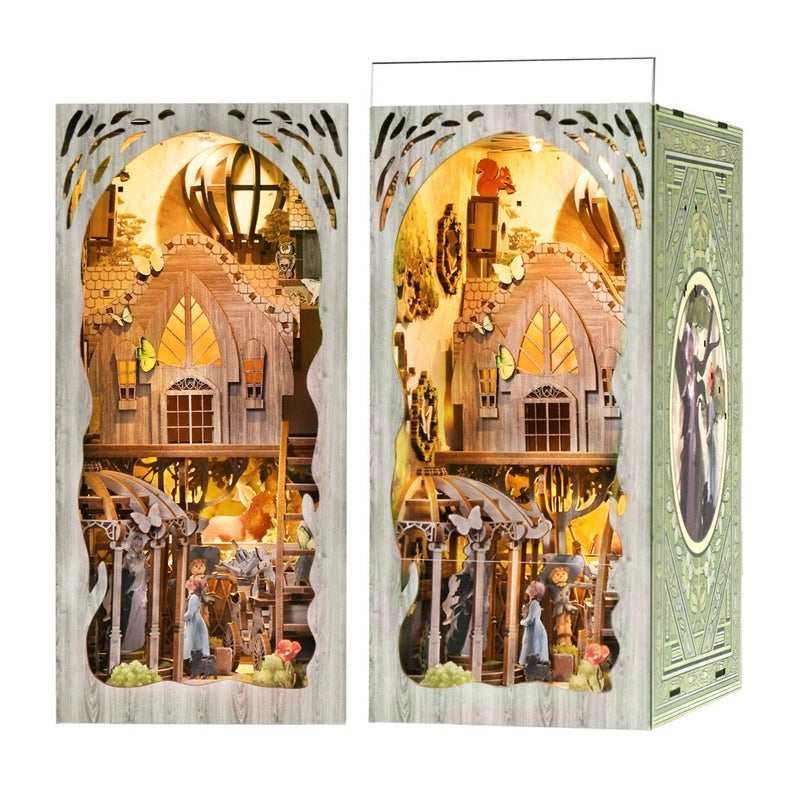 Magic Time Library Diy Cabin Book Stand Toy Ornaments Handmade Assembled Model Small House Building Blocks Gift - Image 1
