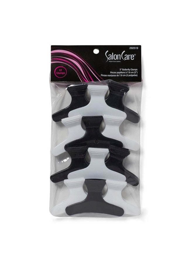 Salon Care Black & White 3 Inch Butterfly Clamps Black And White - Image 1
