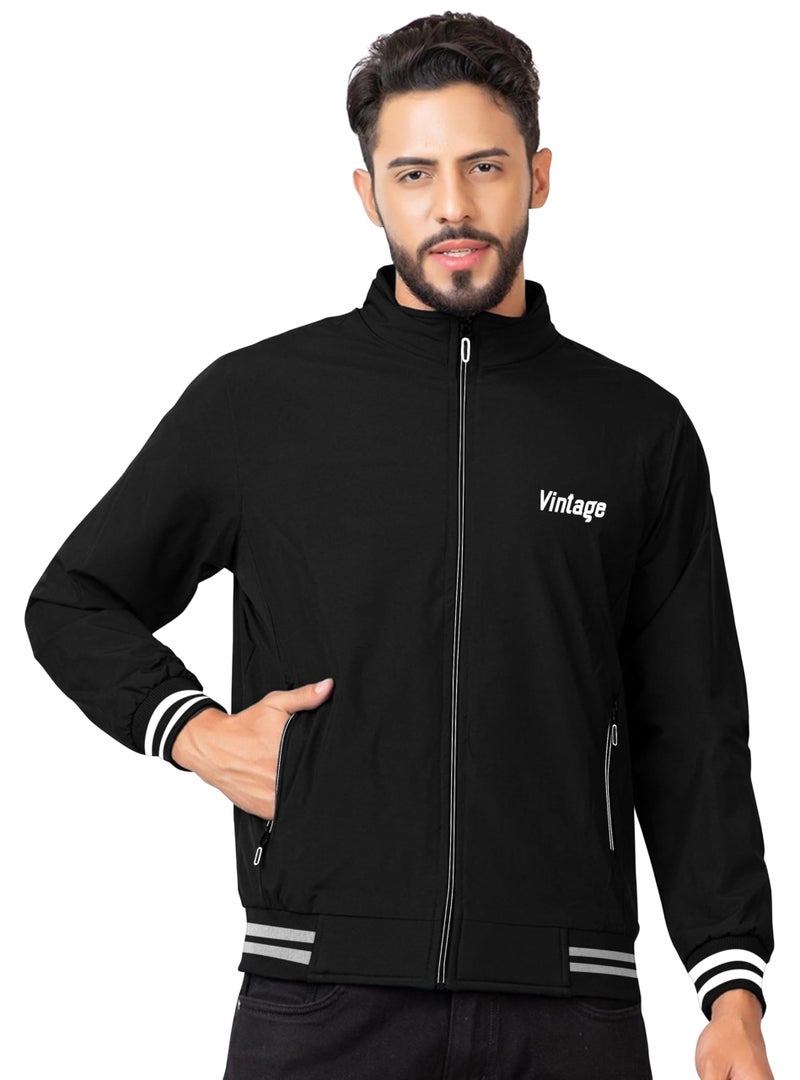 FTX Men Solid Full Sleeve Black Color Regular Fit Windcheater Casual Jacket - Image 1
