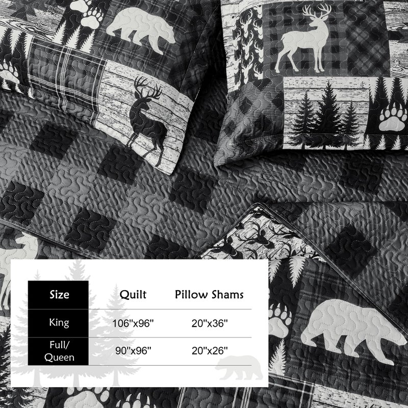 Tritard 3 Piece Cabin Full/Queen Quilt Sets Farmhouse Rustic Reversible Microfiber Soft Lightweight Bedspread Comforter with 2 Shams Patchwork Country Lodge Bedding Quilts Set for All Season, 90''x96'' , Grey - Image 5