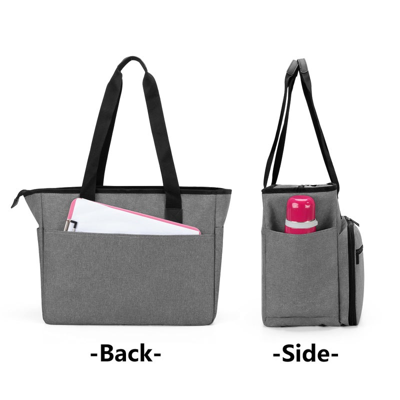 Trunab Trunab Teacher Bag Tote, Large Utility Tote for Women with Multiple Pockets Fits 15.6'' Laptop for Work, Office, Business, Grey  - Image 4