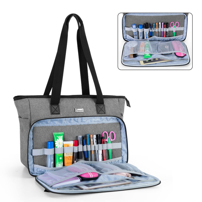 Trunab Trunab Teacher Bag Tote, Large Utility Tote for Women with Multiple Pockets Fits 15.6'' Laptop for Work, Office, Business, Grey  - Image 3