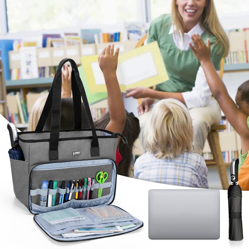 Trunab Trunab Teacher Bag Tote, Large Utility Tote for Women with Multiple Pockets Fits 15.6'' Laptop for Work, Office, Business, Grey  - Image 5