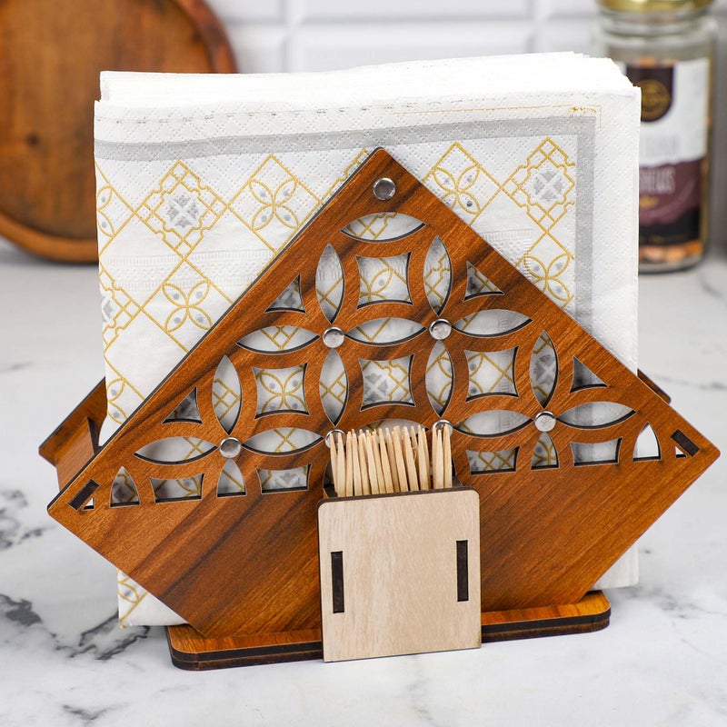 Deskart Tissue Paper and Toothpick Holder | Decoratiove and Attractive Wooden Tissue Holder Stand for Home, Kitchen Dining Table, Resturant and Cafeteria (Tissue + Toothpick Holder)
