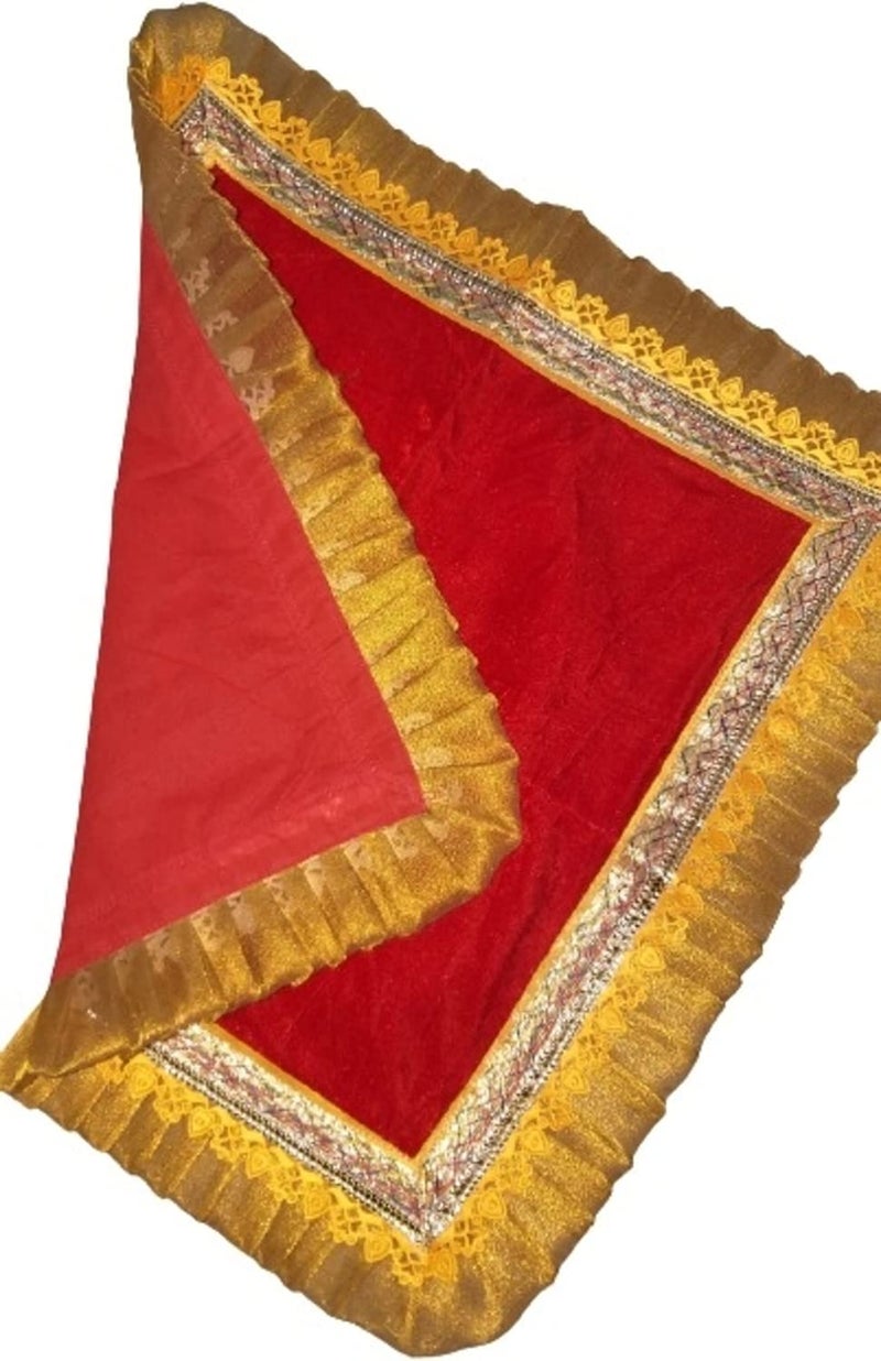 Mandir Temple Aasan or Chowki Aaasan is Made on Soft Velvet Cloth with Frill Golden Border Manufactured in mathura Sold by Garvita Puja Samagri One Aasan Size 15 X 15 - Image 3