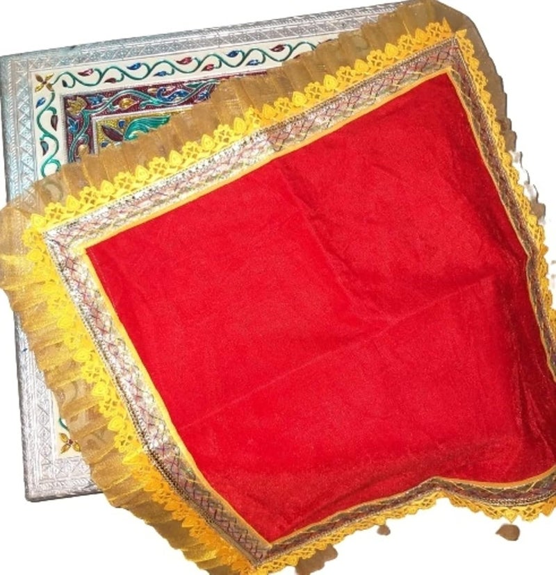 Mandir Temple Aasan or Chowki Aaasan is Made on Soft Velvet Cloth with Frill Golden Border Manufactured in mathura Sold by Garvita Puja Samagri One Aasan Size 15 X 15 - Image 1