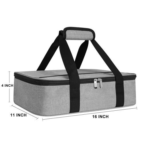 esouler Insulated Casserole Carrier Bag Hot & Cold Food Carrier Bag Lasagna Holder Lunch Bag for Picnics, Parties, Travel, Fits 9 x 13 Inches Casserole Dish-Grey - Image 2