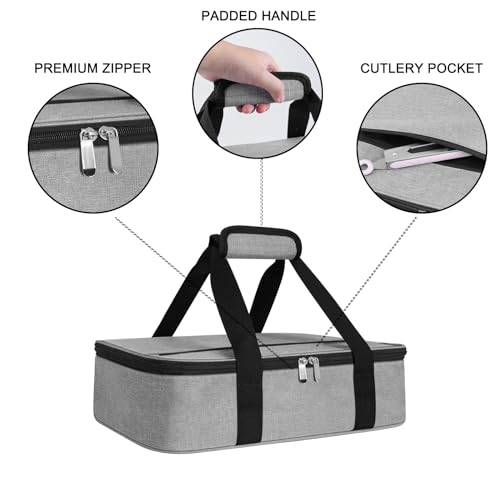 esouler Insulated Casserole Carrier Bag Hot & Cold Food Carrier Bag Lasagna Holder Lunch Bag for Picnics, Parties, Travel, Fits 9 x 13 Inches Casserole Dish-Grey - Image 3