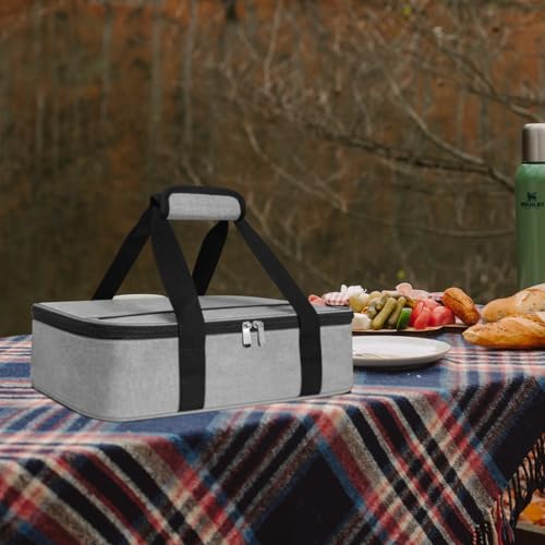 esouler Insulated Casserole Carrier Bag Hot & Cold Food Carrier Bag Lasagna Holder Lunch Bag for Picnics, Parties, Travel, Fits 9 x 13 Inches Casserole Dish-Grey - Image 5