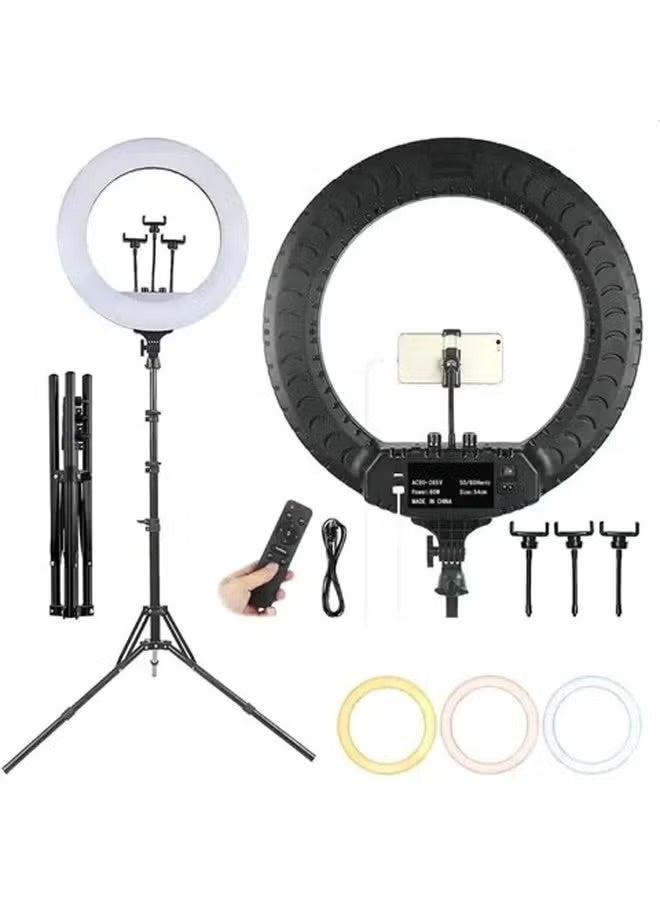 Flux 21 Inch Professional LED Ring Light Kit with Tripod Stand & Remote Control | Dimmable Bi‑Color 2700‑6500K | 3 Phone Holders + DSLR Camera Mount | Live Streaming, TikTok, YouTube, Vlogging, Makeup & Photography Kit (Includes Carry Bag) - Image 1