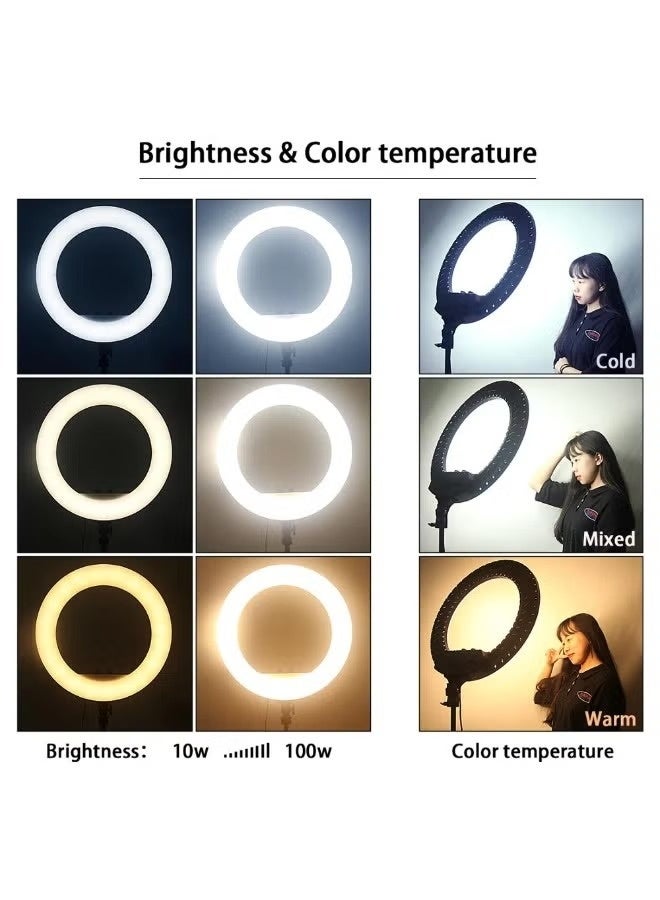 Flux 21 Inch Professional LED Ring Light Kit with Tripod Stand & Remote Control | Dimmable Bi‑Color 2700‑6500K | 3 Phone Holders + DSLR Camera Mount | Live Streaming, TikTok, YouTube, Vlogging, Makeup & Photography Kit (Includes Carry Bag) - Image 2