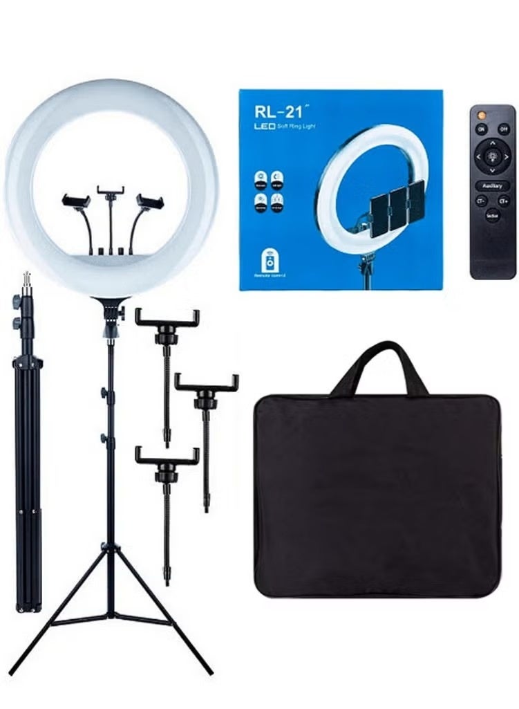 Flux 21 Inch Professional LED Ring Light Kit with Tripod Stand & Remote Control | Dimmable Bi‑Color 2700‑6500K | 3 Phone Holders + DSLR Camera Mount | Live Streaming, TikTok, YouTube, Vlogging, Makeup & Photography Kit (Includes Carry Bag) - Image 3