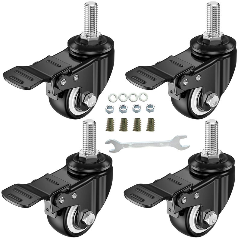 DICASAL 4 Pack 15 Inch Swivel Stem Casters NonMarking Polyurethane Wheels 330 Lbs with Diameter 38 16 x 1 Stem Thread and Nuts for Carts Trolley Furniture
