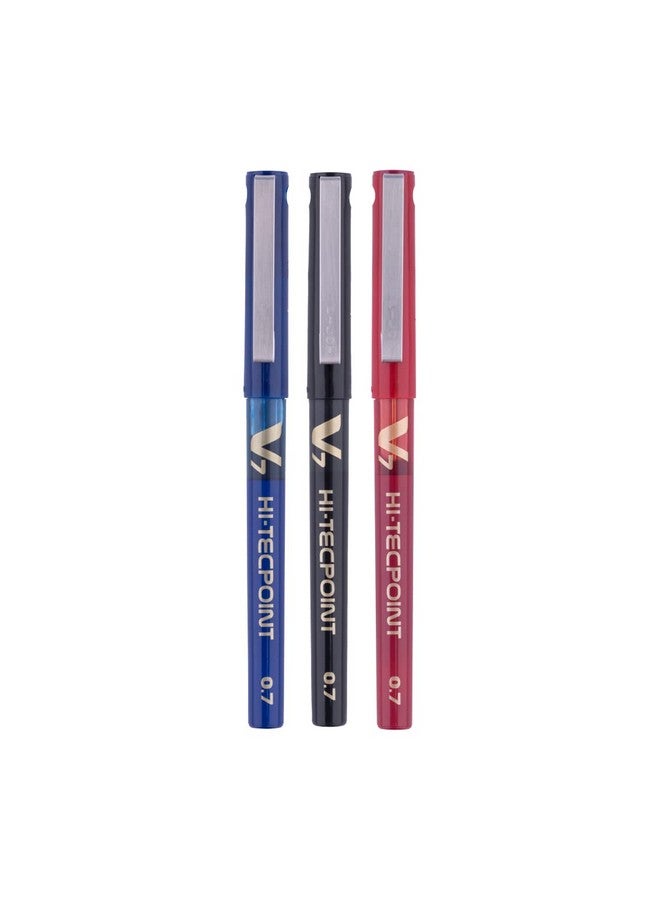 Pilot Hi-Tecpoint V7 0.7mm Fine Point Pure Liquid Ink Roller Ball Pen | Pack Of 3 (1 Blue + 1 Black + 1 Red) - Image 1